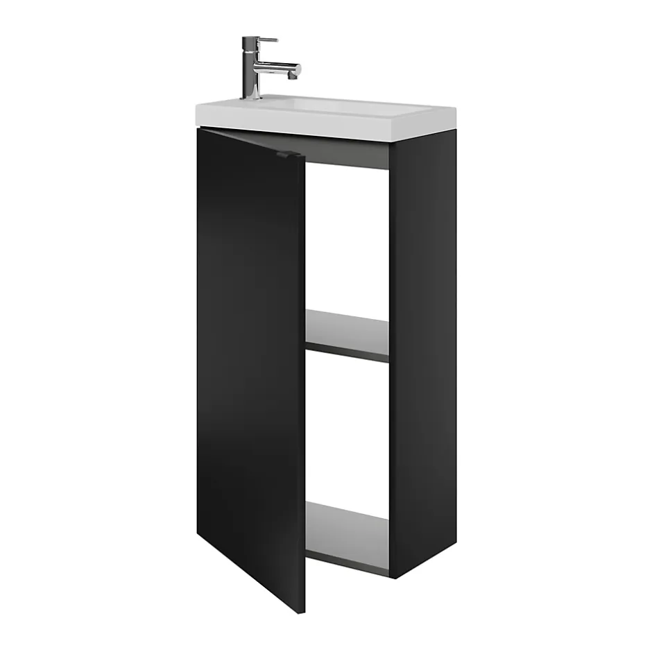 GoodHome Meuble lave mains à poser noir mat l.44 x H.79 x P.23 cm, Imandra* Lave-Mains