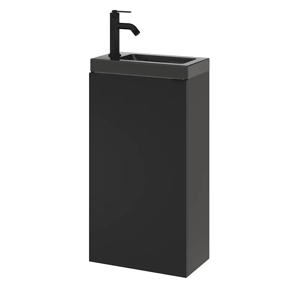 GoodHome Meuble lave mains à poser noir mat l.44 x H.79 x P.23 cm, Imandra* Lave-Mains