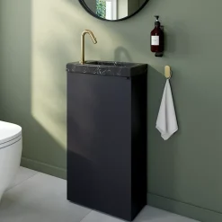 GoodHome Meuble lave mains à poser noir mat l.44 x H.79 x P.23 cm, Imandra* Lave-Mains