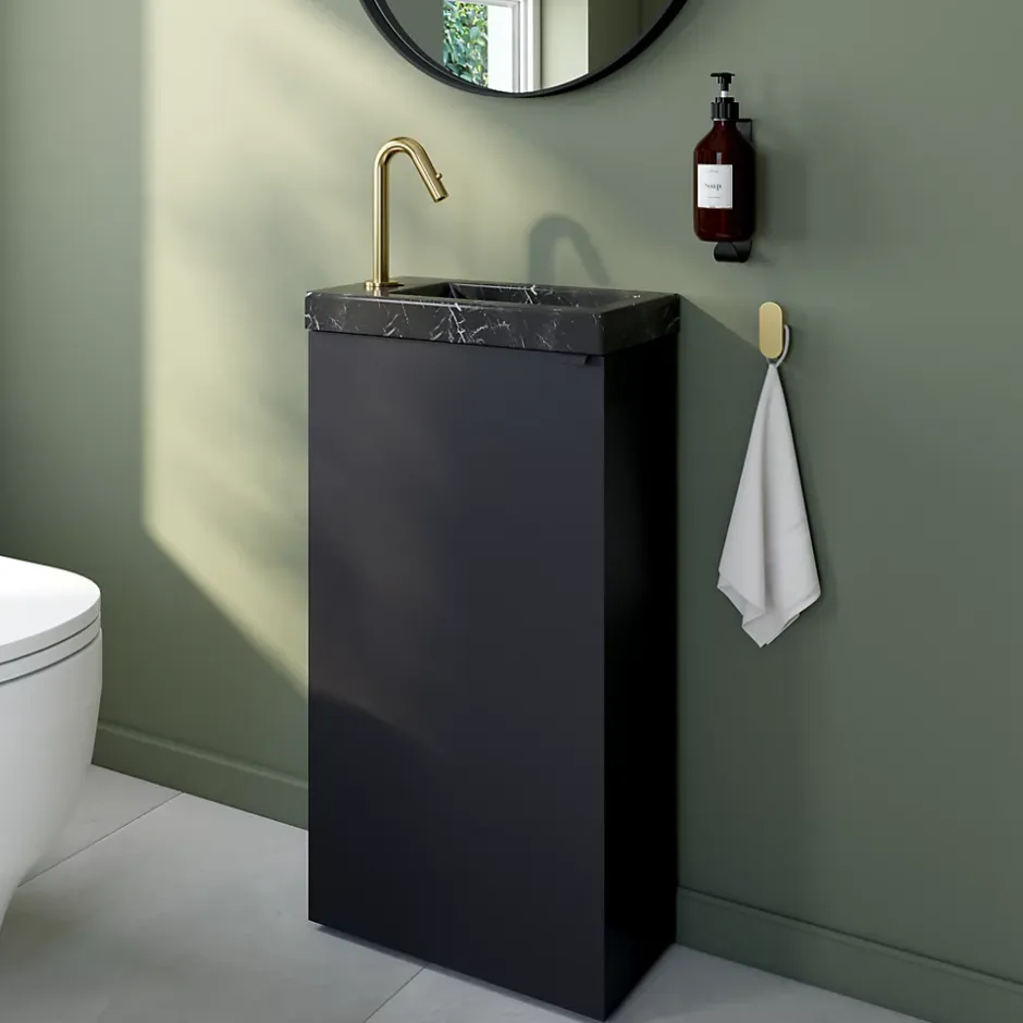 GoodHome Meuble lave mains à poser noir mat l.44 x H.79 x P.23 cm, Imandra* Lave-Mains