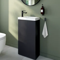 GoodHome Meuble lave mains à poser noir mat l.44 x H.79 x P.23 cm, Imandra* Lave-Mains