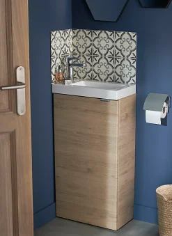 GoodHome Meuble lave mains à poser effet chêne l.44 x H.79 x P.23 cm, Imandra* Lave-Mains