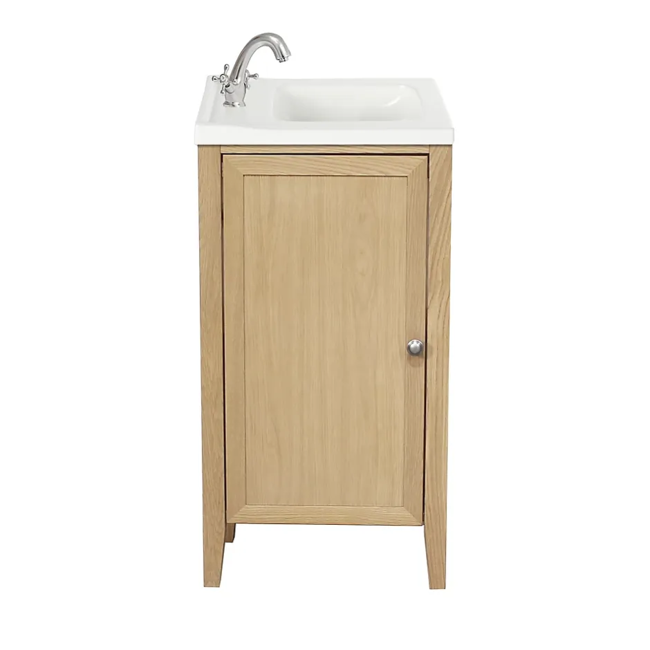 GoodHome Meuble lave mains à poser placage chêne l.44 x H.80,6 x P.30 cm, Perma
