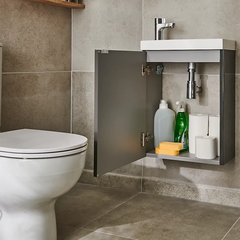 GoodHome Meuble lave mains à suspendre Imandra gris taupé L.44 x H.55 cm* Lave-Mains