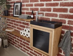 Cooke & Lewis Meuble lave mains à suspendre bois et noir l.44 x H.44 x P.23 cm, Indus