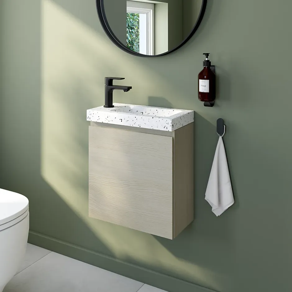Meuble lave mains effet chêne l.45 x H.44 x P.21 cm, Calao* Lave-Mains|Meuble De Salle De Bains Faible Profondeur
