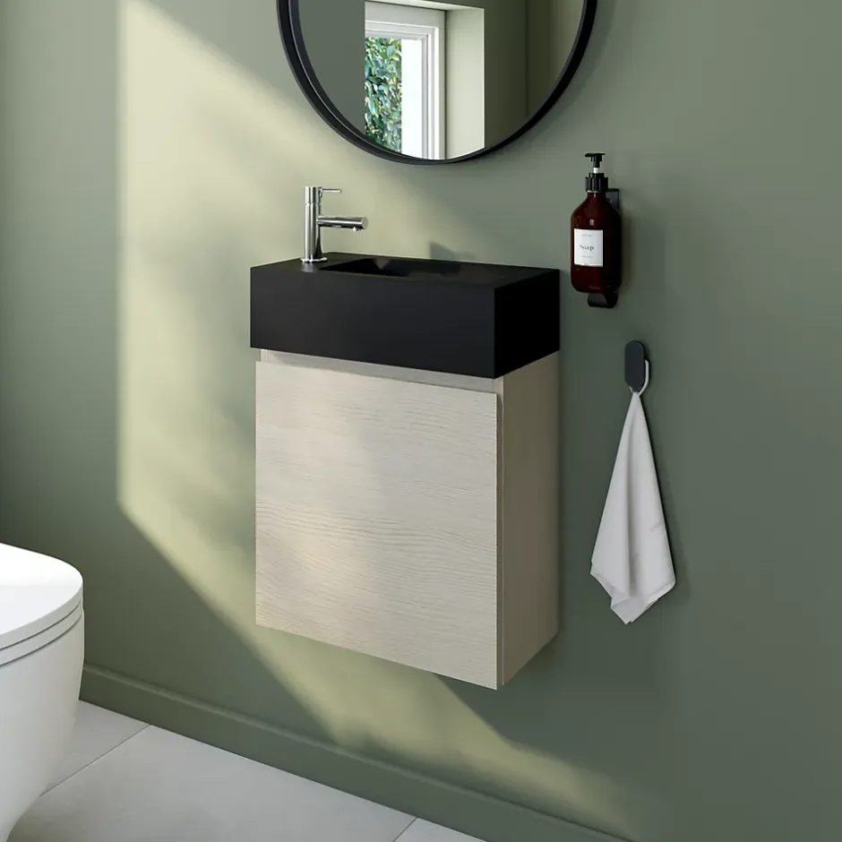 Meuble lave mains effet chêne l.45 x H.44 x P.21 cm, Calao* Lave-Mains|Meuble De Salle De Bains Faible Profondeur