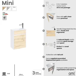 Aurlane Meuble Lave Mains MINI 40x50x22 cm - Gris et Blanc