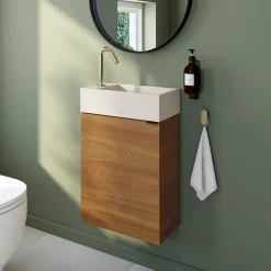 GoodHome Meuble lave mains suspendu effet noyer l.44 x H.55 x P.23 cm, Imandra