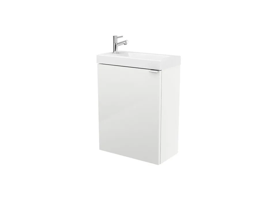 GoodHome Meuble lave mains suspendu blanc brillant l.44 cm Imandra + plan vasque blanc résine Beni,* Lave-Mains