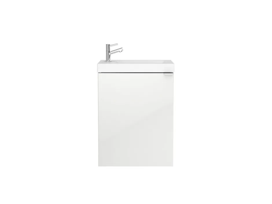 GoodHome Meuble lave mains suspendu blanc brillant l.44 cm Imandra + plan vasque blanc résine Beni,* Lave-Mains