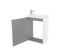 GoodHome Meuble lave mains suspendu blanc brillant l.44 cm Imandra + plan vasque blanc résine Beni,* Lave-Mains