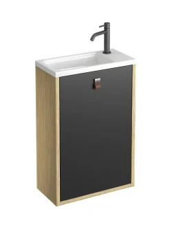 Decotec Meuble lave mains suspendu noir mat + plan vasque l.46 x H.69 x P.23 cm, ouverture à droite, Havana* Lave-Mains