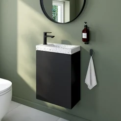 GoodHome Meuble lave mains suspendu noir mat l.44 x H.55 x P.23 cm, Imandra* Lave-Mains