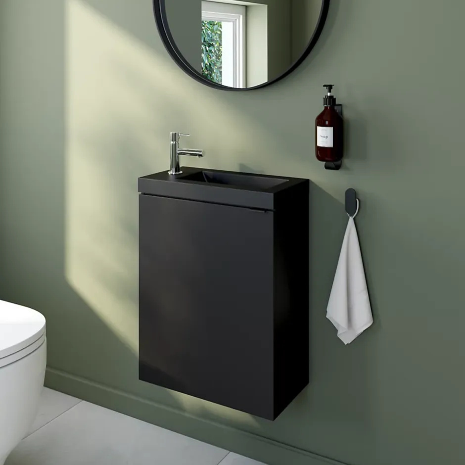 GoodHome Meuble lave mains suspendu noir mat l.44 x H.55 x P.23 cm, Imandra* Lave-Mains