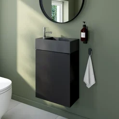 GoodHome Meuble lave mains suspendu noir mat l.44 x H.55 x P.23 cm, Imandra* Lave-Mains