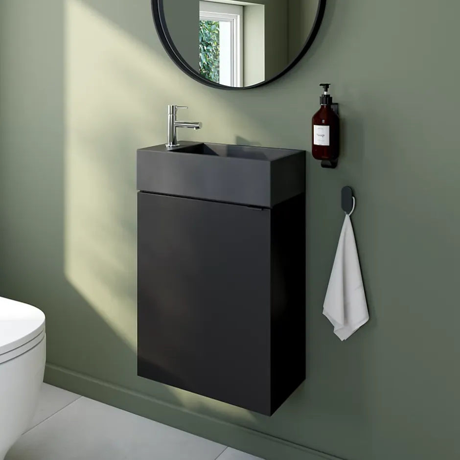 GoodHome Meuble lave mains suspendu noir mat l.44 x H.55 x P.23 cm, Imandra* Lave-Mains