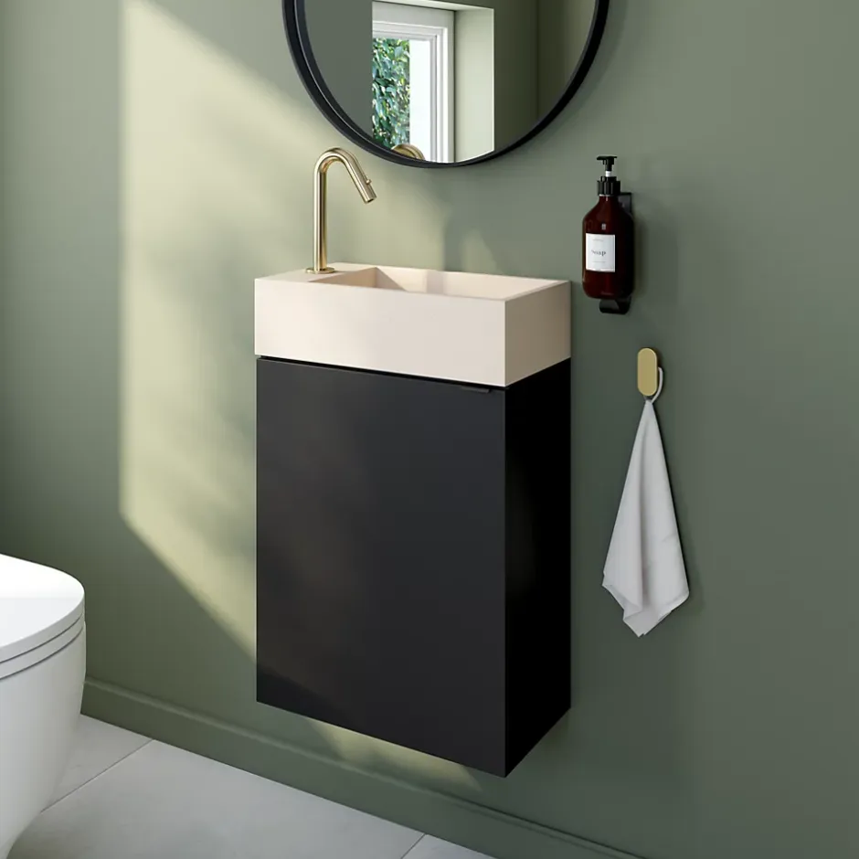 GoodHome Meuble lave mains suspendu noir mat l.44 x H.55 x P.23 cm, Imandra* Lave-Mains