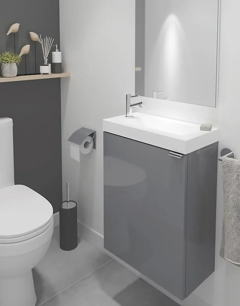 GoodHome Meuble lave mains suspendu gris l.44 x H.55 x P.23 cm Imandra, Imandra