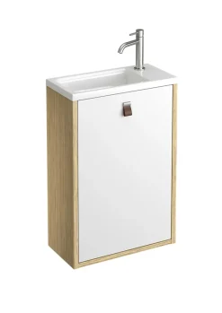 Decotec Meuble lave mains suspendu blanc mat + plan vasque l.46 x H.69 x P.23 cm, ouverture à droite, Havana* Lave-Mains