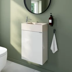 GoodHome Meuble lave mains suspendu blanc brillant l.44 x H.55 x P.23 cm, Imandra* Lave-Mains