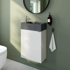 GoodHome Meuble lave mains suspendu blanc brillant l.44 x H.55 x P.23 cm, Imandra* Lave-Mains