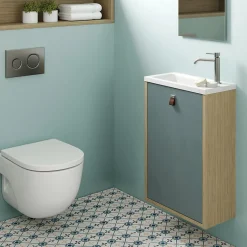 Decotec Meuble lave mains suspendu vert toundra mat + plan vasque l.46 x H.69 x P.23 cm, ouverture à gauche, Havana* Lave-Mains