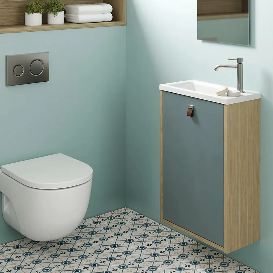 Decotec Meuble lave mains suspendu vert toundra mat + plan vasque l.46 x H.69 x P.23 cm, ouverture à gauche, Havana* Lave-Mains