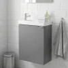GoodHome Meuble lave mains suspendu gris brillant l.44 cm Imandra + plan vasque blanc résine Beni,