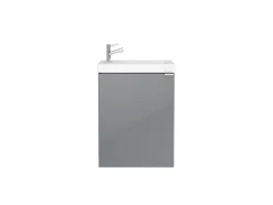 GoodHome Meuble lave mains suspendu gris brillant l.44 cm Imandra + plan vasque blanc résine Beni,