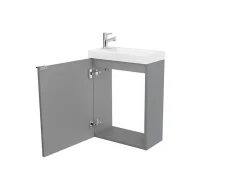 GoodHome Meuble lave mains suspendu gris brillant l.44 cm Imandra + plan vasque blanc résine Beni,
