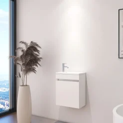 Dileci Meuble lave-main blanc compact avec vasque intégrée -* Lave-Mains