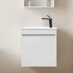 Dileci Meuble lave-main blanc compact avec vasque intégrée -* Lave-Mains