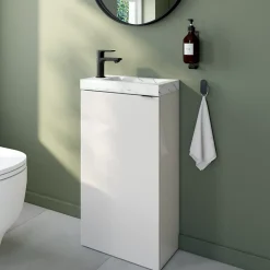 Meuble lave-mains à poser blanc brillant l.44 cm Imandra + plan vasque effet marbre blanc, GoodHome