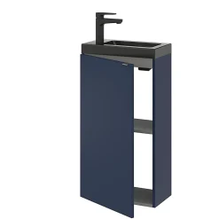 GoodHome Meuble lave-mains à poser bleu nuit mat l.44 cm Imandra + plan vasque noir céramique Nira,