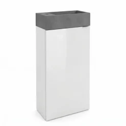 Meuble lave-mains à poser blanc brillant l.44 cm Imandra + plan vasque béton gris, GoodHome* Lave-Mains
