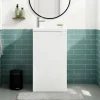 GoodHome Meuble lave-mains à poser blanc mat l.44 cm Imandra + plan vasque blanc résine Beni,* Lave-Mains|Meuble De Salle De Bains Faible Profondeur