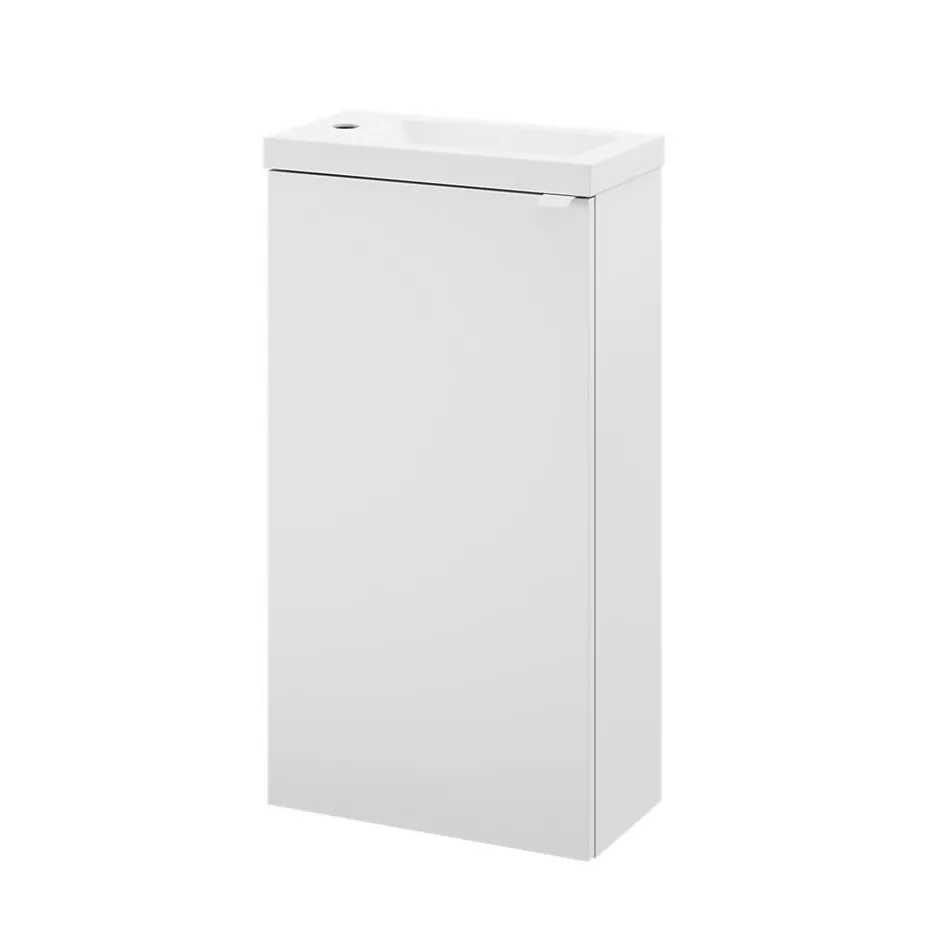 GoodHome Meuble lave-mains à poser blanc mat l.44 cm Imandra + plan vasque blanc résine Beni,* Lave-Mains|Meuble De Salle De Bains Faible Profondeur