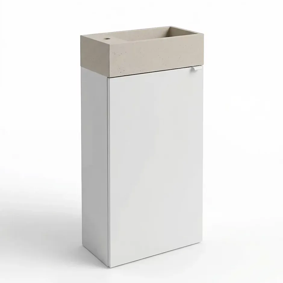 Homesight Meuble lave-mains à poser blanc mat l.44 cm Imandra + plan vasque béton beige moucheté, GoodHome* Lave-Mains