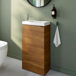 GoodHome Meuble lave-mains à poser effet noyer l.44 cm Imandra + plan vasque blanc céramique Nira,