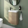 GoodHome Meuble lave-mains à poser effet chêne l.44 cm Imandra + plan vasque effet marbre blanc,* Lave-Mains