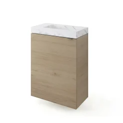 GoodHome Meuble lave-mains à poser effet chêne l.44 cm Imandra + plan vasque effet marbre blanc,* Lave-Mains