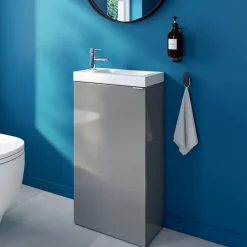 GoodHome Meuble lave-mains à poser gris brillant l.44 cm Imandra + plan vasque blanc céramique Nira,