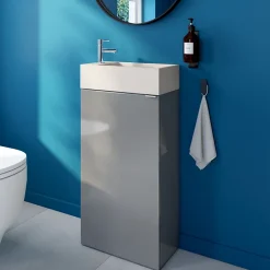 GoodHome Meuble lave-mains à poser gris brillant l.44 cm Imandra + plan vasque béton beige moucheté,