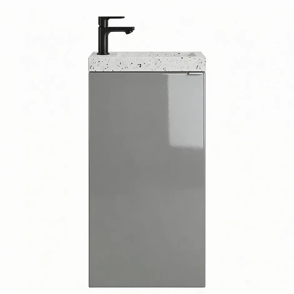 GoodHome Meuble lave-mains à poser gris brillant l.44 cm Imandra + plan vasque terrazzo,* Lave-Mains