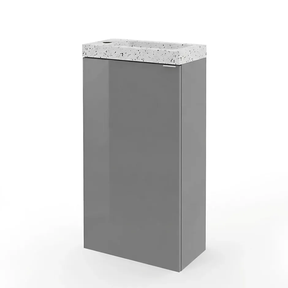 GoodHome Meuble lave-mains à poser gris brillant l.44 cm Imandra + plan vasque terrazzo,* Lave-Mains