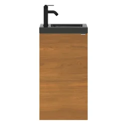 GoodHome Meuble lave-mains à poser lave-mains effet noyer l.44 cm Imandra + plan vasque noir céramique Nira,