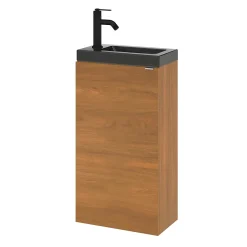 GoodHome Meuble lave-mains à poser lave-mains effet noyer l.44 cm Imandra + plan vasque noir céramique Nira,