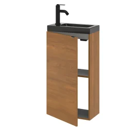 GoodHome Meuble lave-mains à poser lave-mains effet noyer l.44 cm Imandra + plan vasque noir céramique Nira,