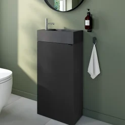 Homesight Meuble lave-mains à poser noir mat l.44 cm Imandra + plan vasque béton gris, GoodHome